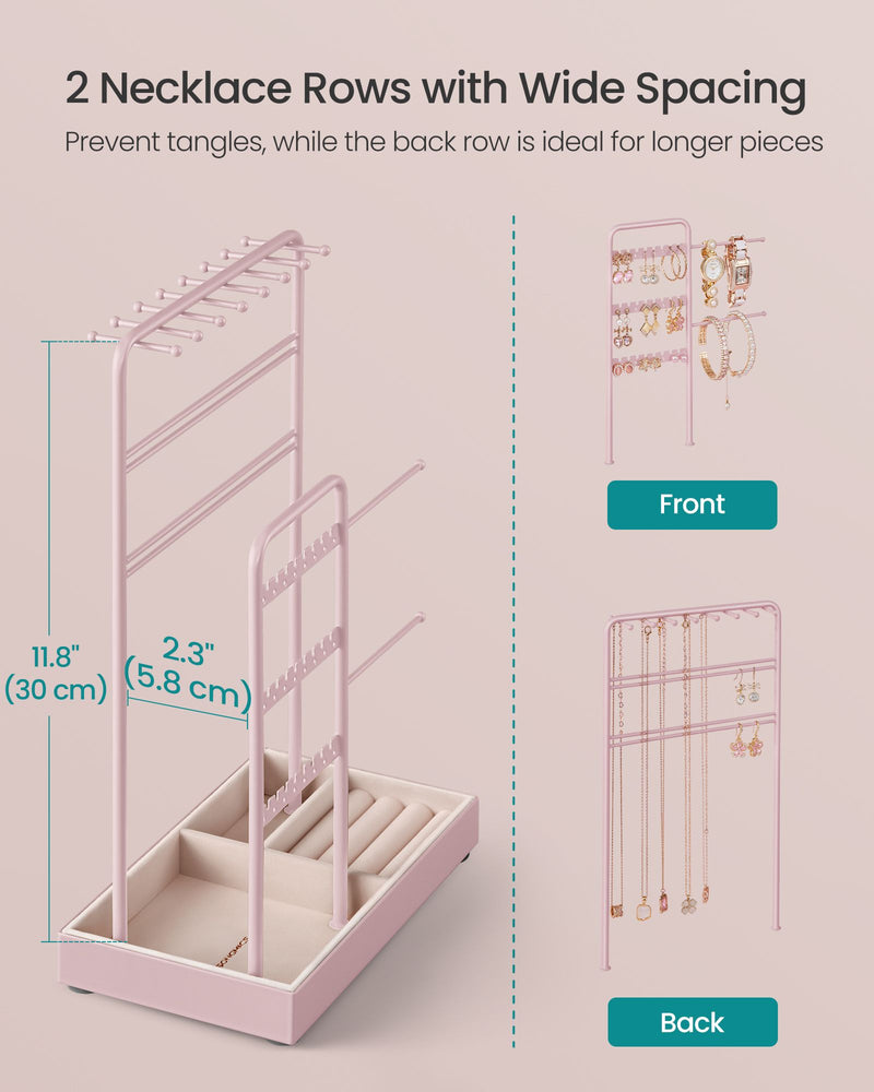 Jelly Pink Jewellery Display Stand with Durable Metal Frame for Organising Accessories by Songmics