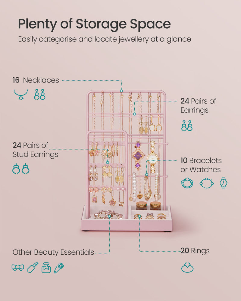 Jelly Pink Jewellery Display Stand with Durable Metal Frame for Organising Accessories by Songmics