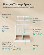 Jewellery Stand with Bottom Tray for Organising Necklaces Earrings and Rings by Songmics