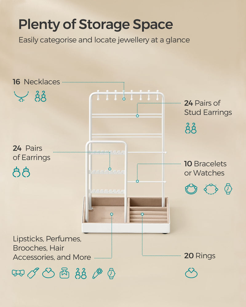Jewellery Stand with Bottom Tray for Organising Necklaces Earrings and Rings by Songmics
