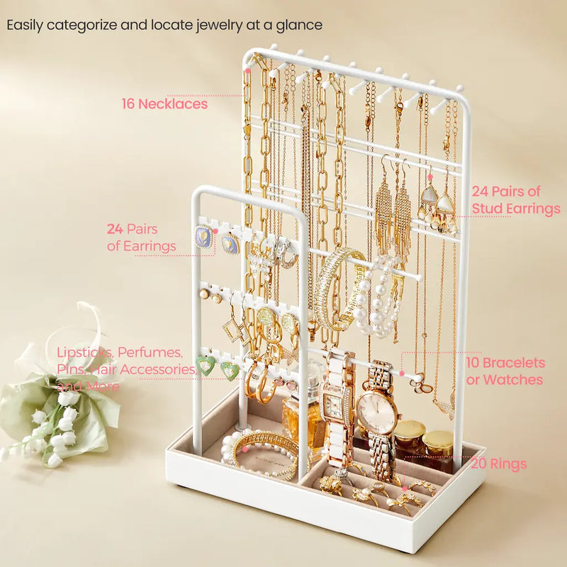 Metal Frame Jewellery Organiser Stand for Display and Storage on Dressing Table by Songmics