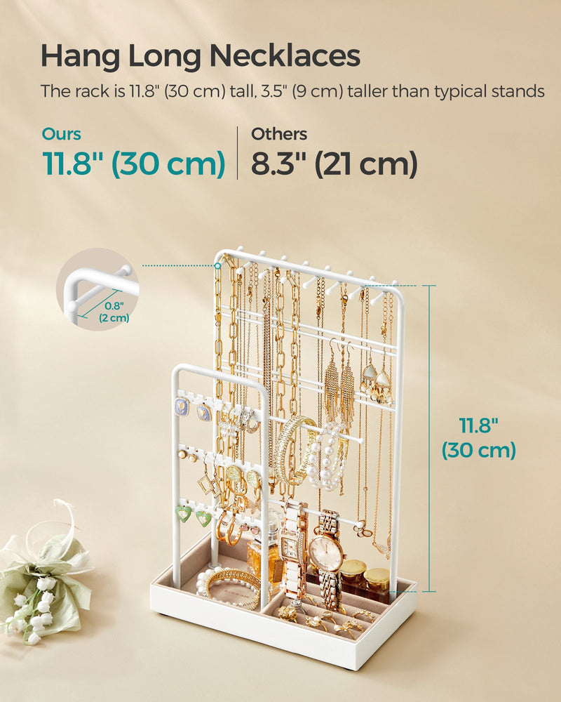 Jewellery Stand with Bottom Tray for Organising Necklaces Earrings and Rings by Songmics