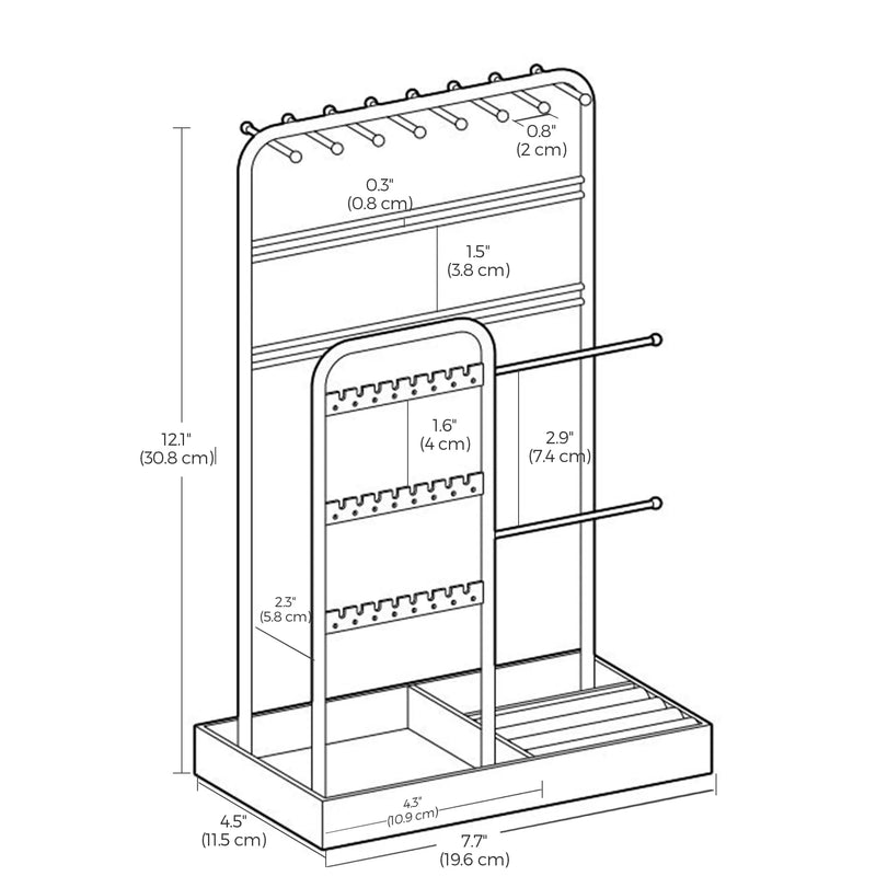 Metal Frame Jewellery Organiser Stand for Display and Storage on Dressing Table by Songmics