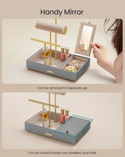 Dove Grey and Gold Metal Jewellery Stand with Mirror for Dressing Table by Songmics