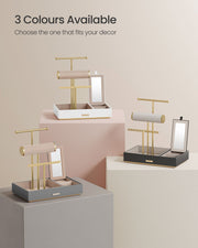 Dove Grey and Gold Metal Jewellery Stand with Mirror for Dressing Table by Songmics