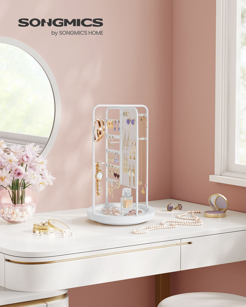 Rotating Jewellery Stand with Bottom Storage Tray in Cloud White by Songmics