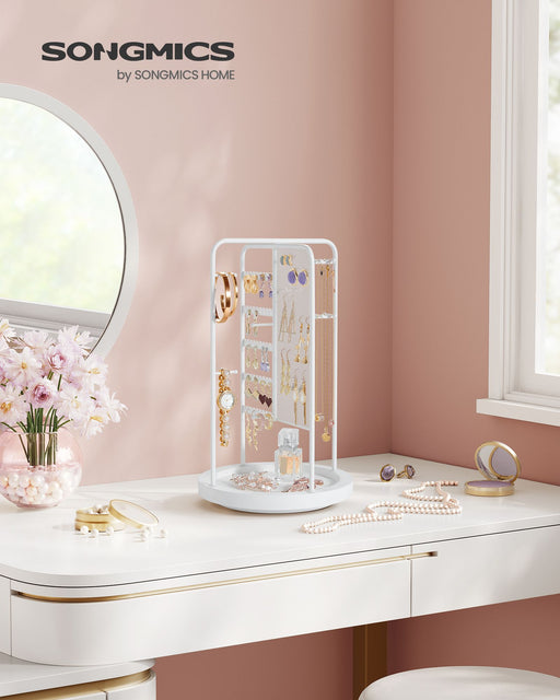 Rotating Jewellery Stand with Bottom Storage Tray in Cloud White by Songmics