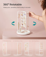Rotating Jewellery Stand with Bottom Storage Tray in Cloud White by Songmics