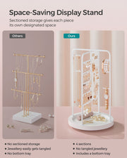 Rotating Jewellery Stand with Bottom Storage Tray in Cloud White by Songmics