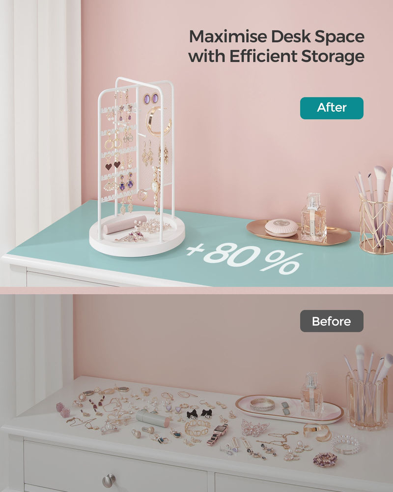 Rotating Jewellery Stand with Bottom Storage Tray in Cloud White by Songmics