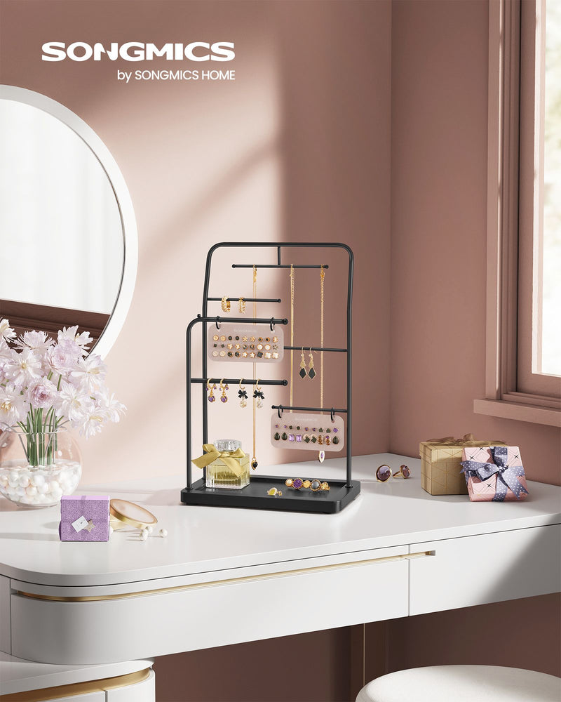 Jewellery Stand with 6 Tiered Hanging Rods in Ink Black for Organised Storage by Songmics