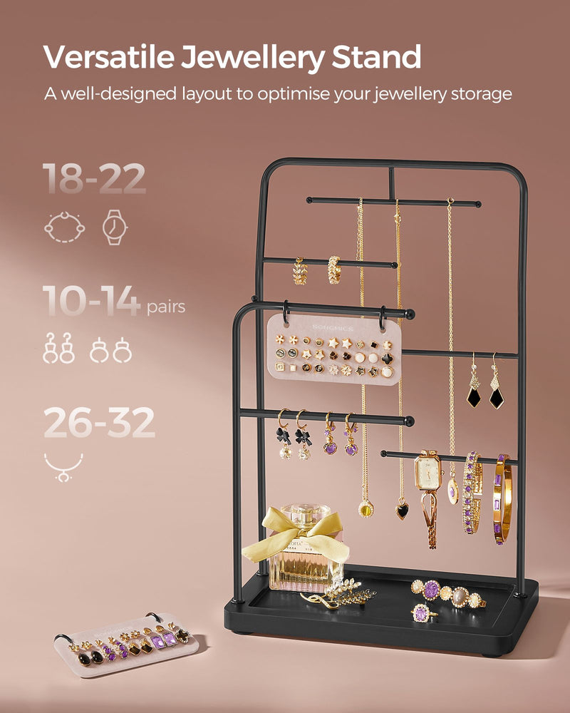 Jewellery Stand with 6 Tiered Hanging Rods in Ink Black for Organised Storage by Songmics