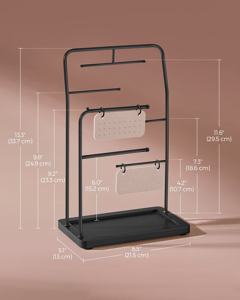 Jewellery Stand with 6 Tiered Hanging Rods in Ink Black for Organised Storage by Songmics