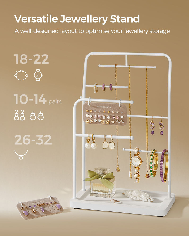 White Jewellery Stand with 6 Hanging Rods for Necklaces and Earrings by Songmics