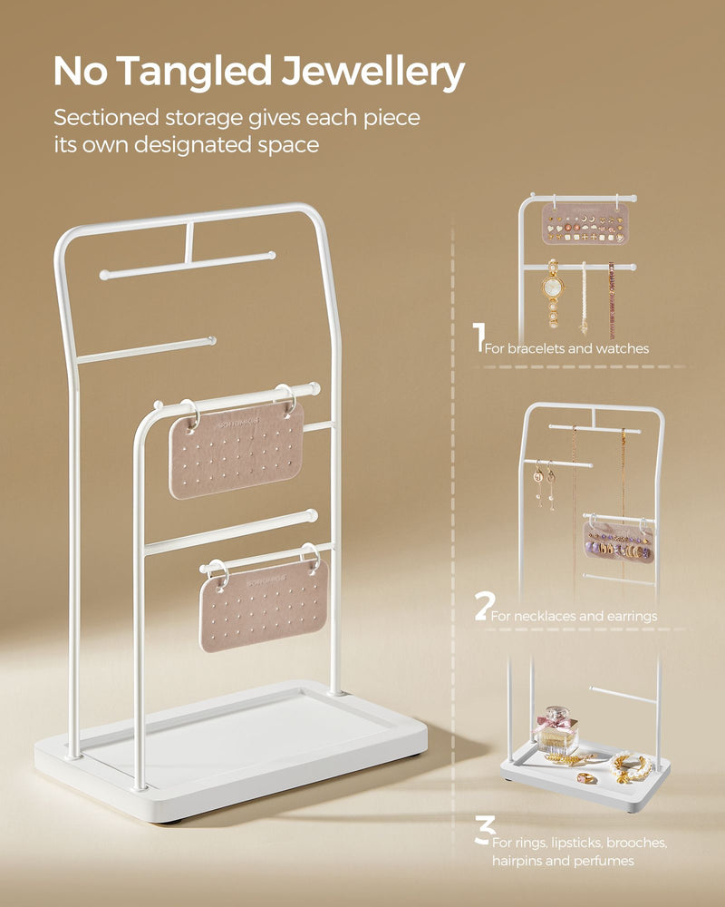 White Jewellery Stand with 6 Hanging Rods for Necklaces and Earrings by Songmics