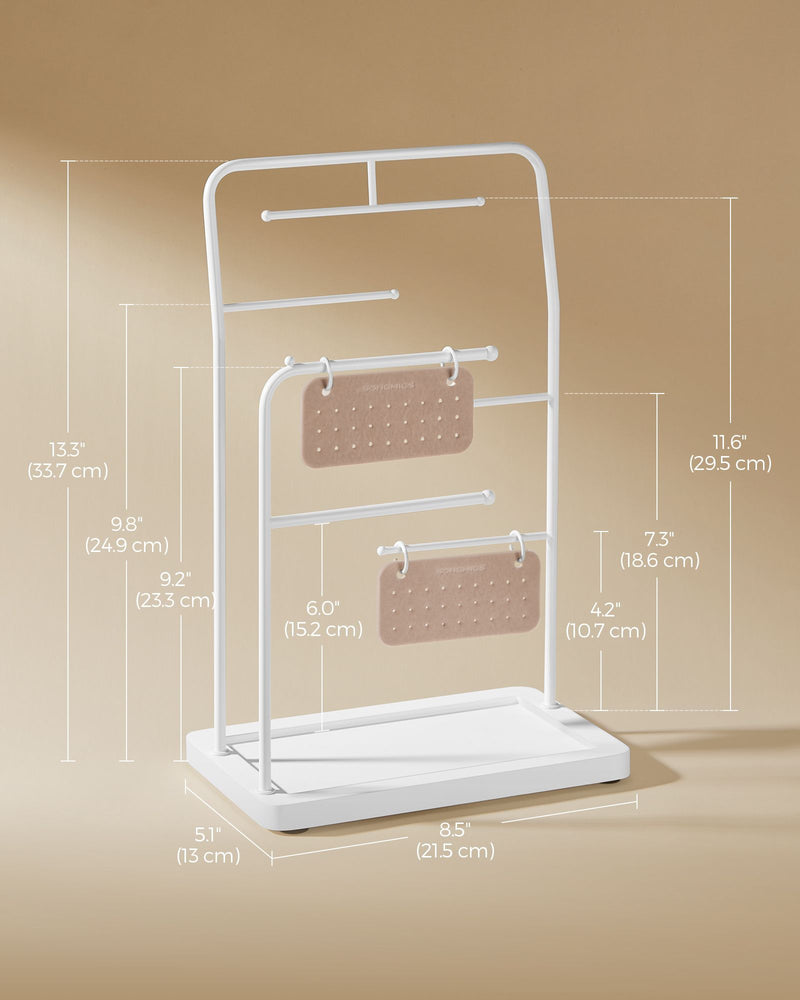 White Jewellery Stand with 6 Hanging Rods for Necklaces and Earrings by Songmics