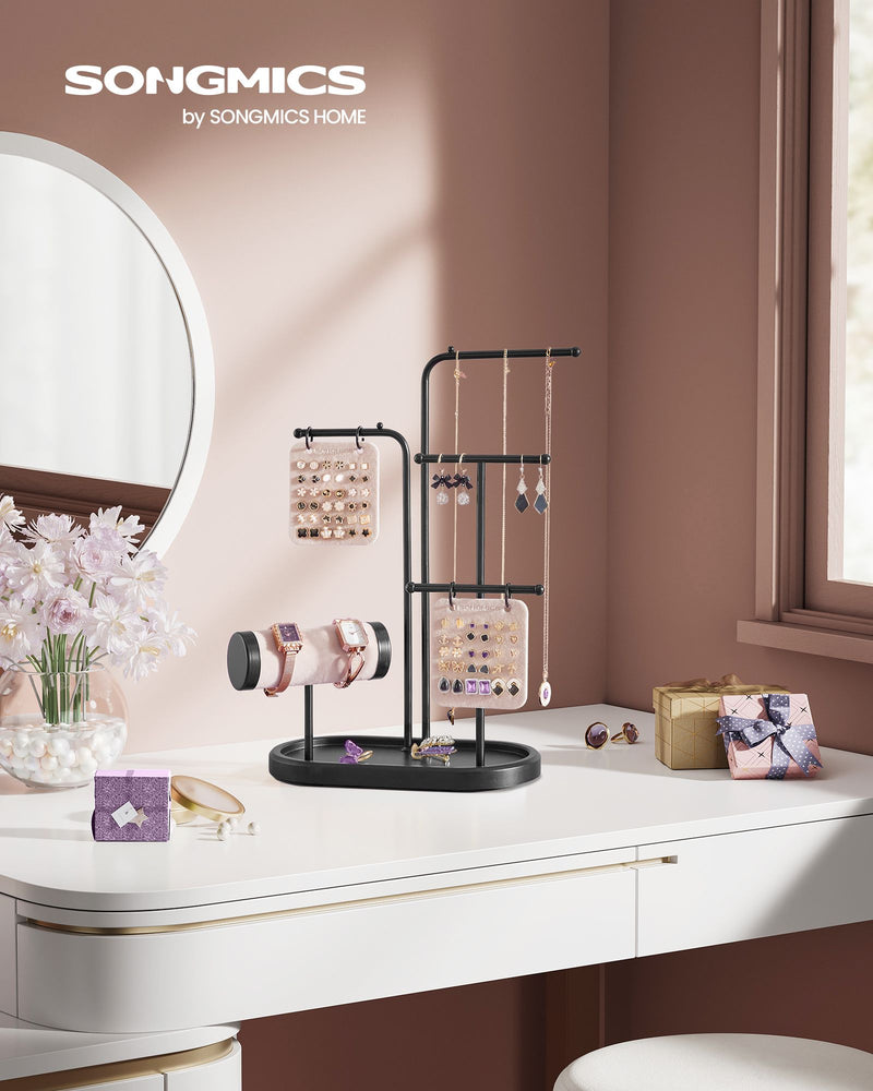 Black Jewellery Stand with 4 Hanging Rods for Necklaces and Bracelets by Songmics