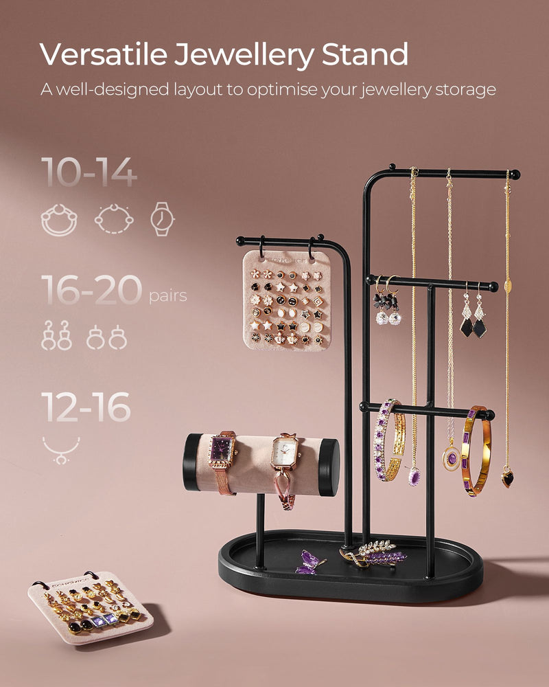 Black Jewellery Stand with 4 Hanging Rods for Necklaces and Bracelets by Songmics