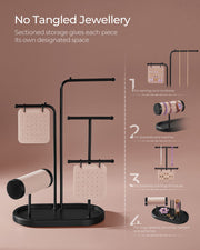 Black Jewellery Stand with 4 Hanging Rods for Necklaces and Bracelets by Songmics