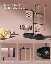 Black Jewellery Stand with 4 Hanging Rods for Necklaces and Bracelets by Songmics
