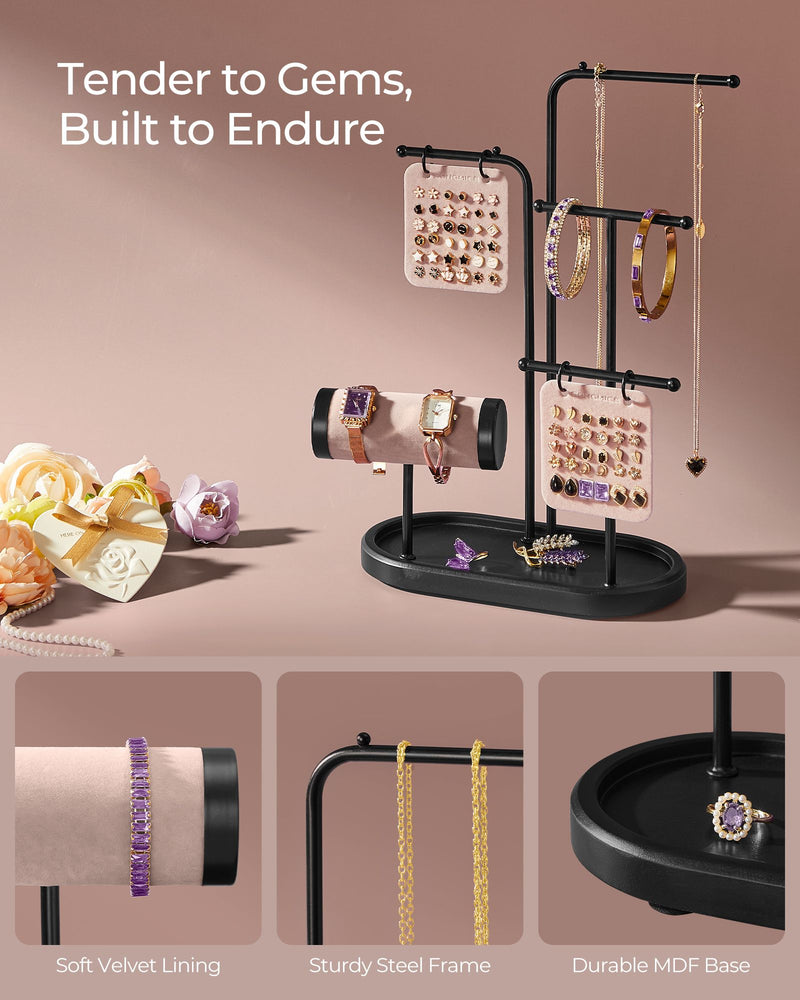 Black Jewellery Stand with 4 Hanging Rods for Necklaces and Bracelets by Songmics