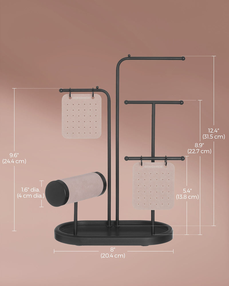 Black Jewellery Stand with 4 Hanging Rods for Necklaces and Bracelets by Songmics