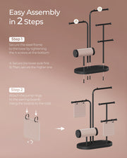 Black Jewellery Stand with 4 Hanging Rods for Necklaces and Bracelets by Songmics