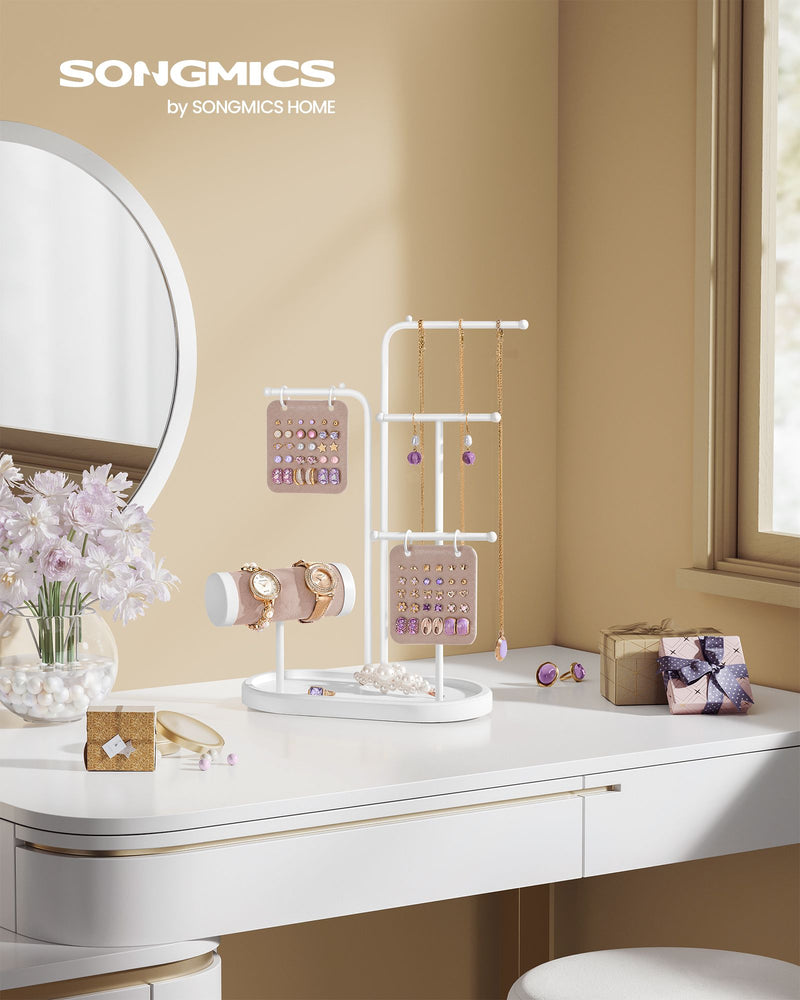 Jewellery Stand with 4 Rods for Necklaces Earrings and Bracelets in Cloud White by Songmics