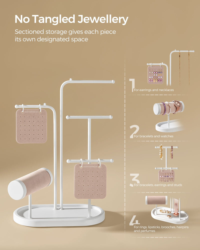 Jewellery Stand with 4 Rods for Necklaces Earrings and Bracelets in Cloud White by Songmics