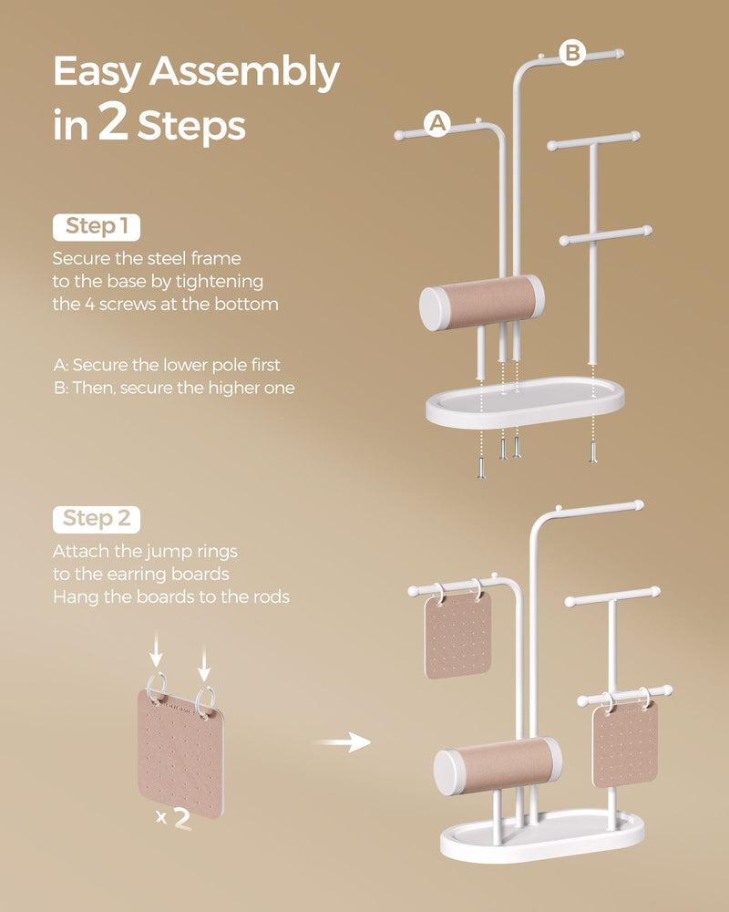 Jewellery Stand with 4 Rods for Necklaces Earrings and Bracelets in Cloud White by Songmics