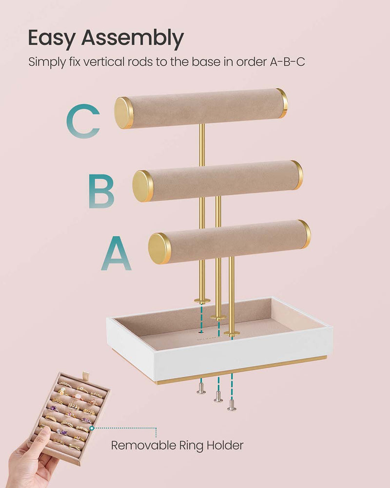 Three Tier Jewellery Display Stand with Removable Holder for Earrings and Necklaces by Songmics