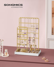 Pale Gold Metal Jewellery Stand with Velvet Tray Organiser Display by Songmics