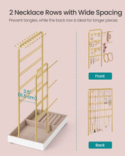 Pale Gold Metal Jewellery Stand with Velvet Tray Organiser Display by Songmics