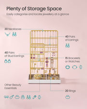 Pale Gold Metal Jewellery Stand with Velvet Tray Organiser Display by Songmics
