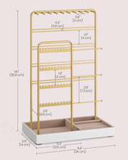 Pale Gold Metal Jewellery Stand with Velvet Tray Organiser Display by Songmics