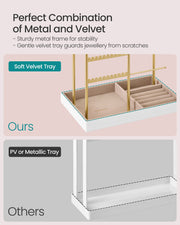 Pale Gold Metal Jewellery Stand with Velvet Tray Organiser Display by Songmics