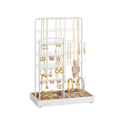 White Metal Jewellery Stand with Velvet Tray Organiser for Dressing Table by Songmics