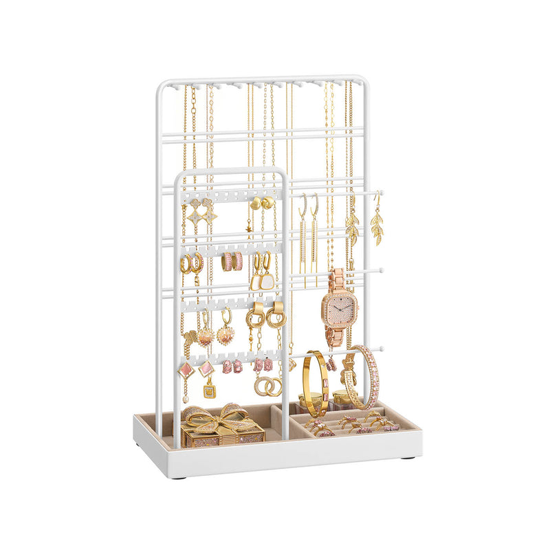 White Metal Jewellery Stand with Velvet Tray Organiser for Dressing Table by Songmics