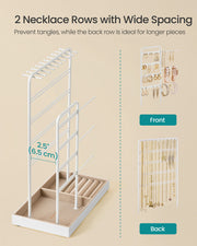 White Metal Jewellery Stand with Velvet Tray Organiser for Dressing Table by Songmics