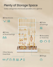 White Metal Jewellery Stand with Velvet Tray Organiser for Dressing Table by Songmics