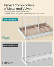 White Metal Jewellery Stand with Velvet Tray Organiser for Dressing Table by Songmics