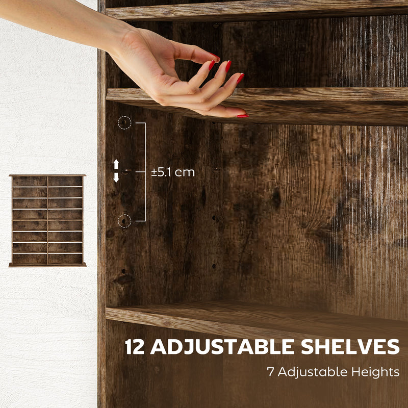 16 Compartment Wooden Media Storage Shelf For CDs, DVDs, And Books, Rustic Brown