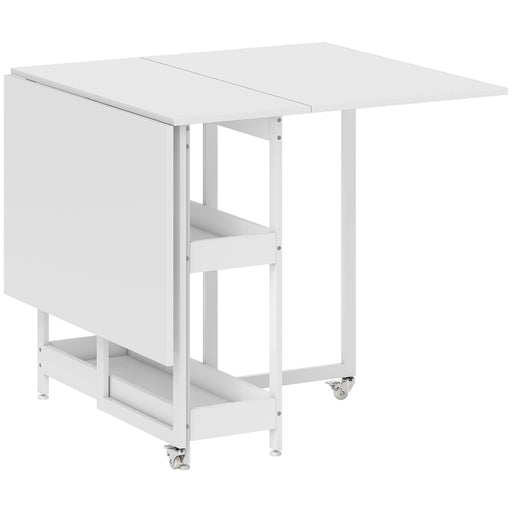 White Folding Drop Leaf Dining Table With Storage Shelves For Small Kitchens