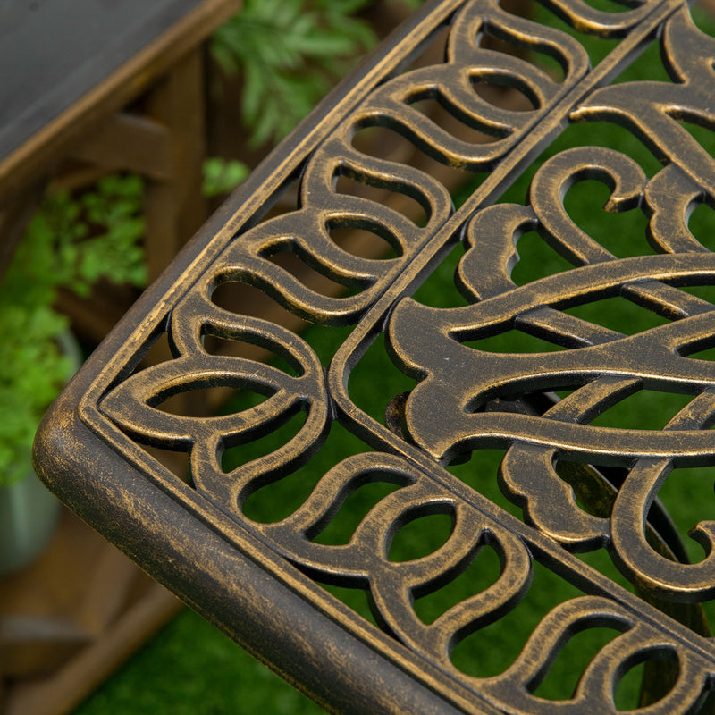 Bronze Cast Aluminium Square Garden Side Table With Umbrella Hole For Patio Or Balcony Use