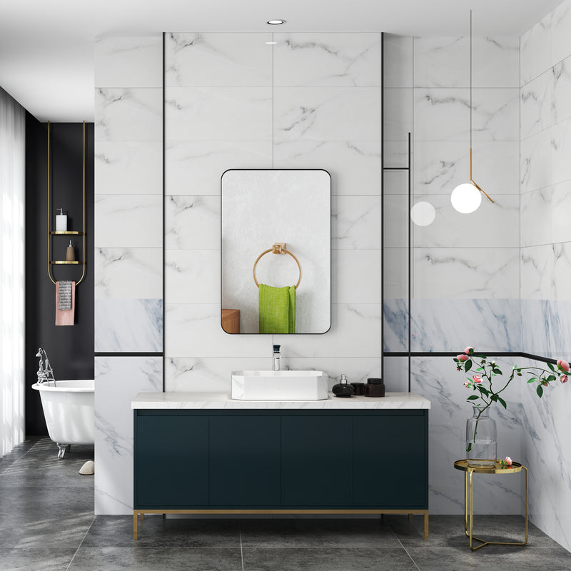 Curved Black Bathroom Mirror 90 x 60cm Modern Wall Mounted Design by HOMCOM