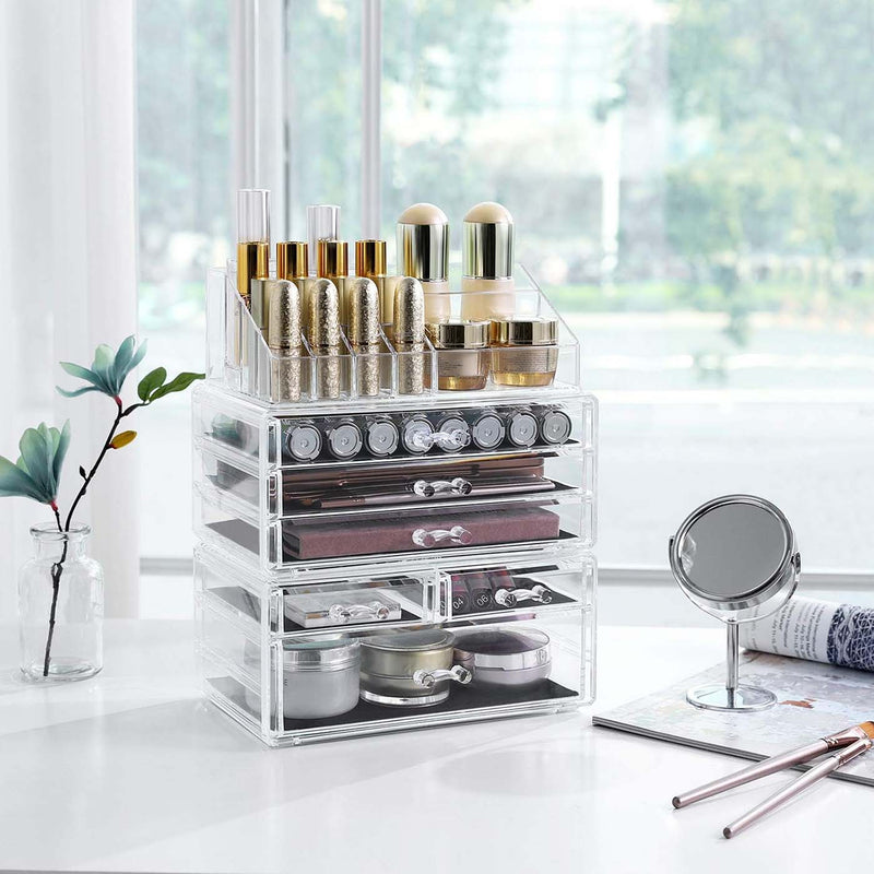 Stackable Clear Makeup Organiser with Drawers for Cosmetics and Skincare by Songmics