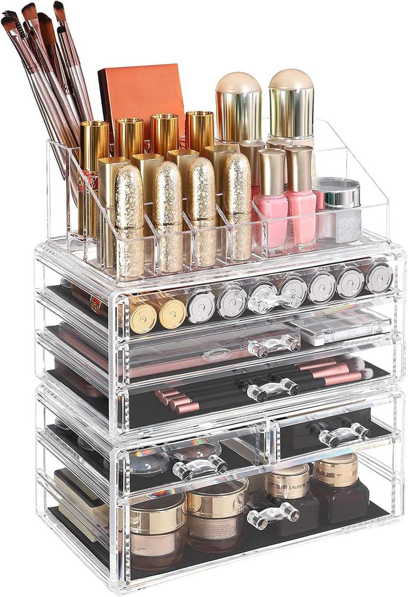 Stackable Clear Makeup Organiser with Drawers for Cosmetics and Skincare by Songmics