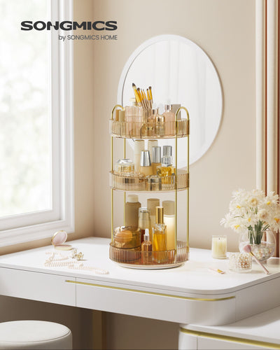 3 Tier Rotating Makeup Organiser with Adjustable Trays for Cosmetics Storage by Songmics
