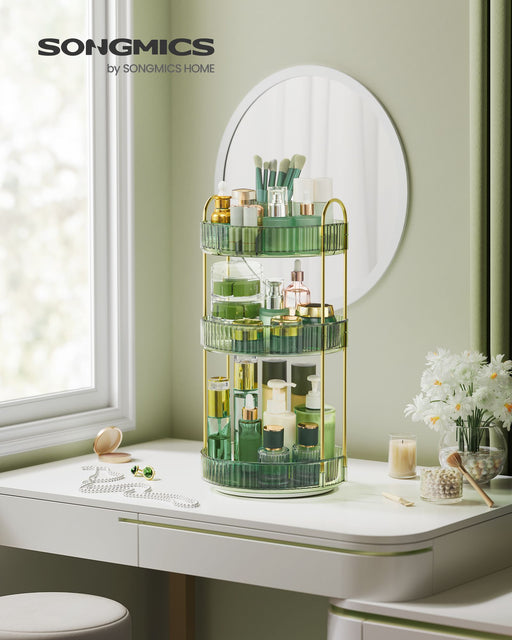 Pale Green 3 Tier Rotating Makeup Organiser for Cosmetics and Skincare by Songmics