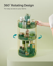 Pale Green 3 Tier Rotating Makeup Organiser for Cosmetics and Skincare by Songmics